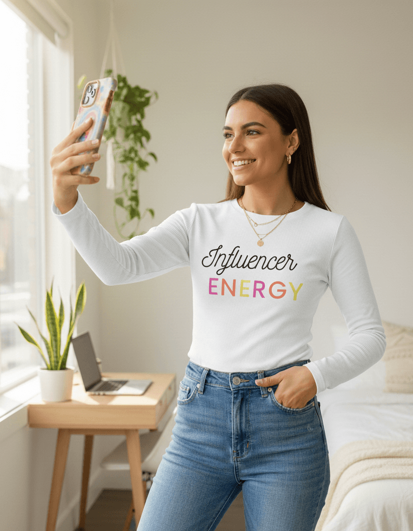 Influencer Energy Ladies' Micro Ribbed Long Sleeve Baby Tee