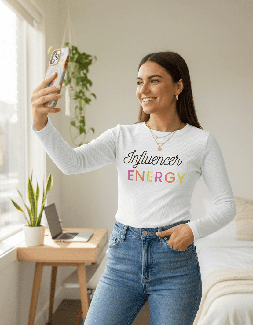 Influencer Energy Ladies' Micro Ribbed Long Sleeve Baby Tee